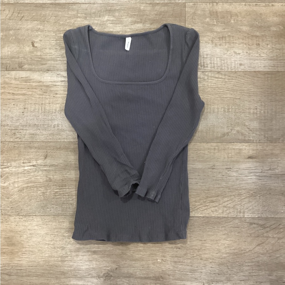 Wishlist Dark Gray Ribbed Long Sleeve Tee